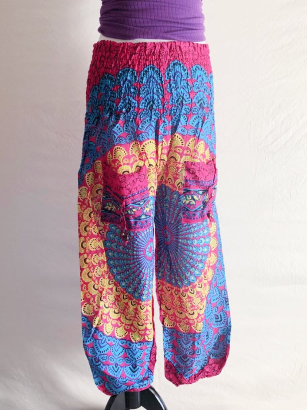Pink Low Rise Harem Pants Rangoli Print